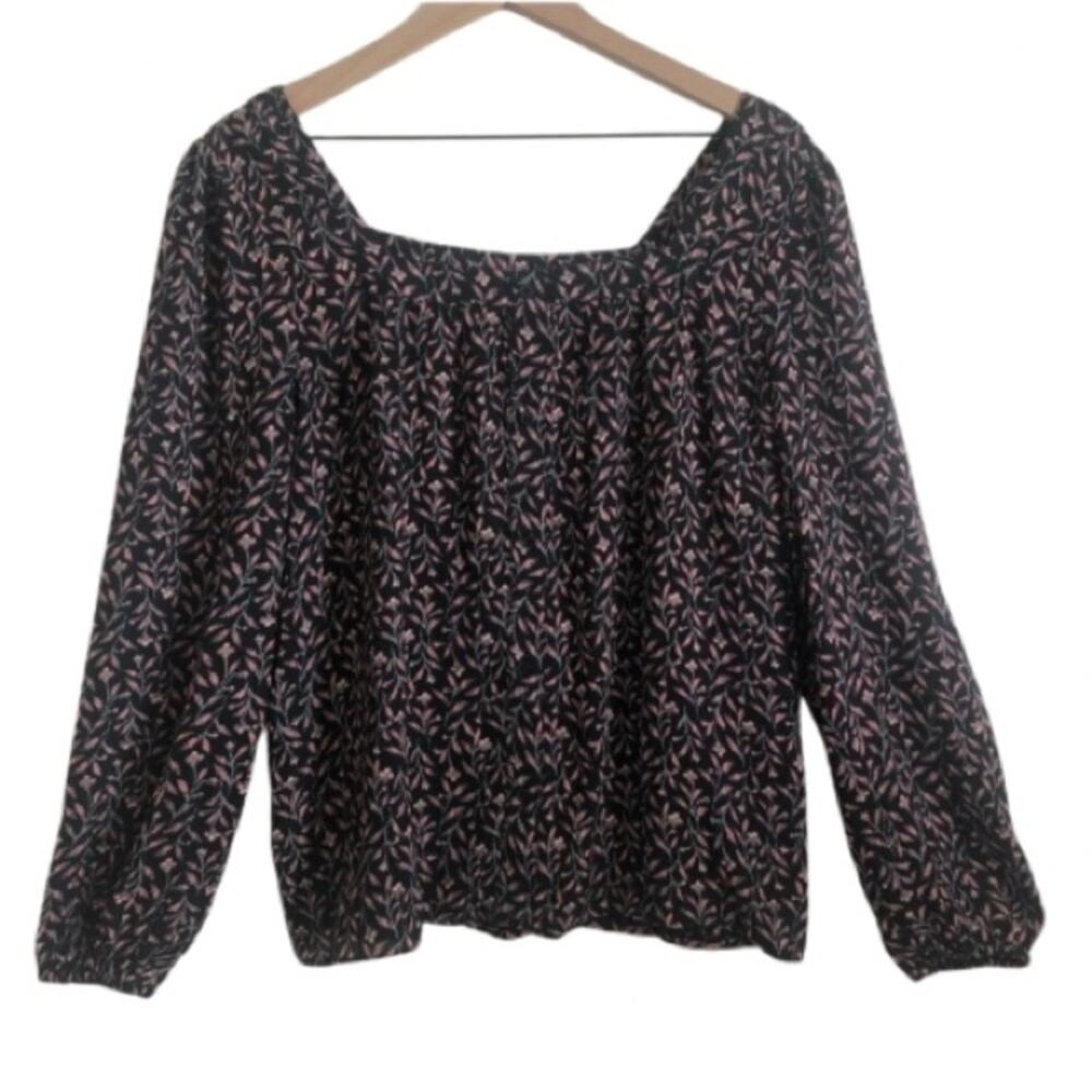 Ann Taylor Loft Floral Square Neck Long Sleeve Lightweight Blouse Top Medium